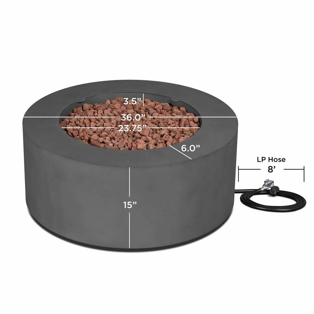 Aegean 36" Round Weathered Slate Steel Propane Fire Pit Table