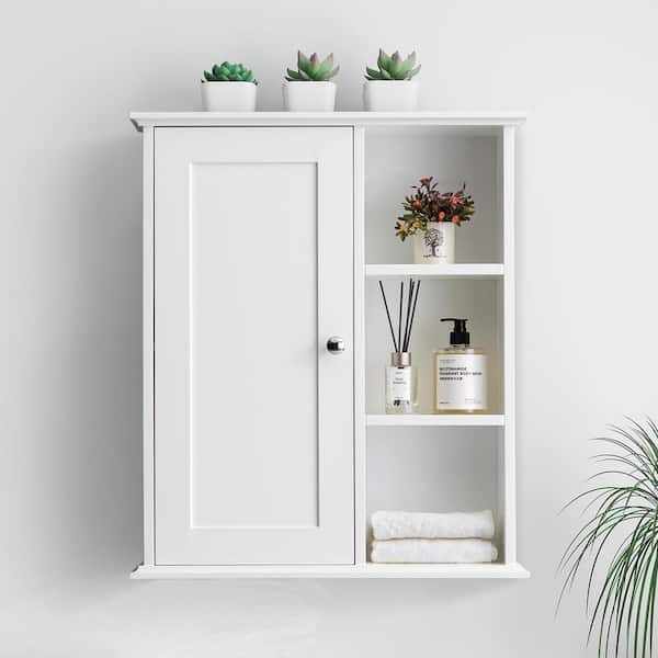 SJ STAR&JANE Helia 23.6 in. W x 7.1 in. D x 27.6 in. H Bathroom Storage Wall Cabinet in White Ready to Assemble