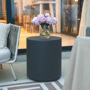 Elementi Rome 20.3 in. Slate Black Round Concrete Outdoor Side Table