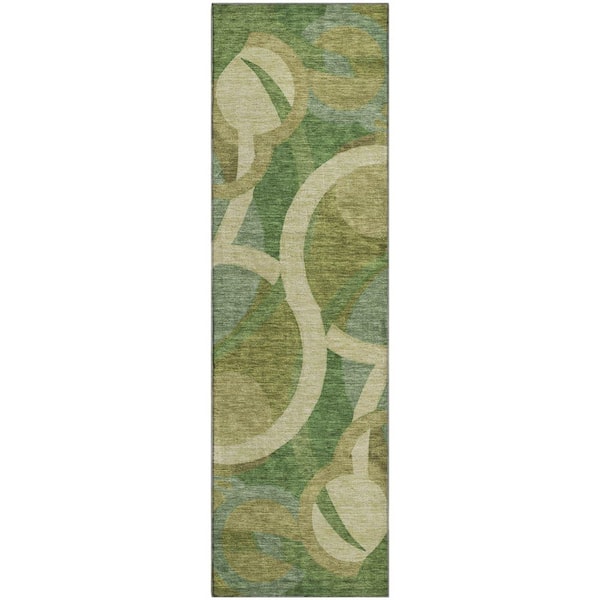 Mayfield Premium Machine Washable Abstract AMF2167 Green 2 ft. x 7 ft. Runner Rug