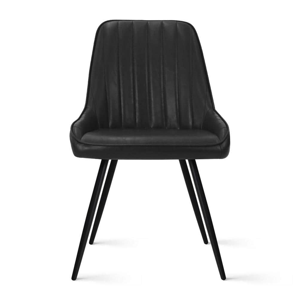 Boston Black Faux Leather Upholstered Side Chair Set with Metal Legs