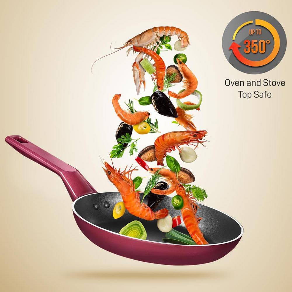 NutriChef 13-Piece Red Nonstick Aluminum Cookware Set