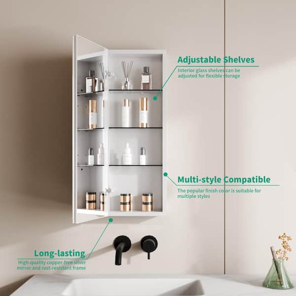 GroGro 12 in. W x 32 in. H Rectangular Aluminum Recessed/Surface Mount Single Medicine Cabinet with Mirror