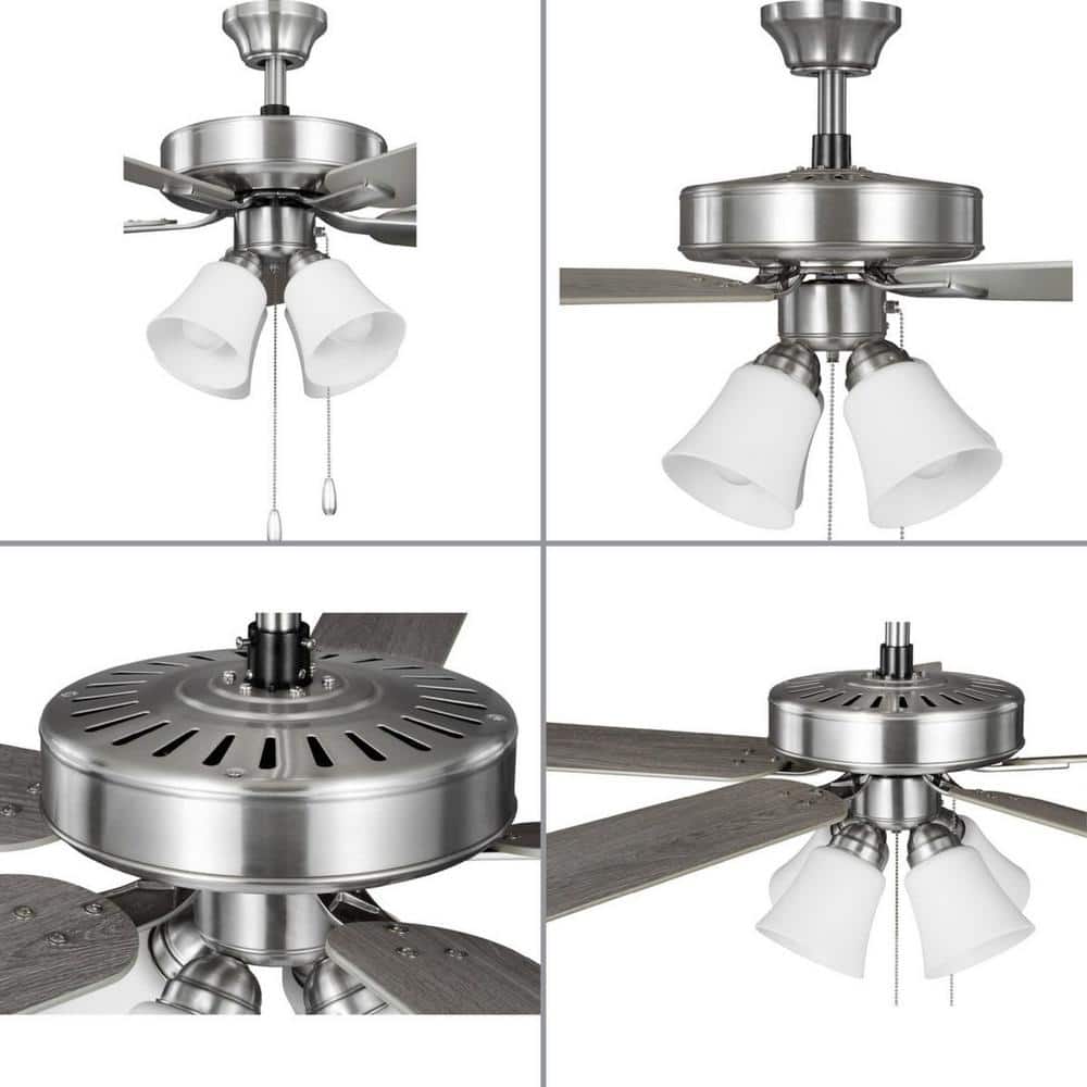 52'' Brushed Nickel Ceiling Fan with Light Kit and Reversible Blades