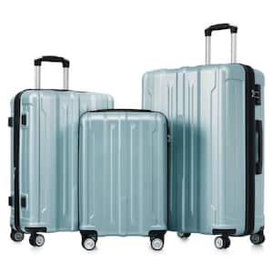 3-Piece Blue Gray Expandable ABS Hardshell Spinner 20"+24"+28" Luggage Set with Telescoping Handle, TSA Lock