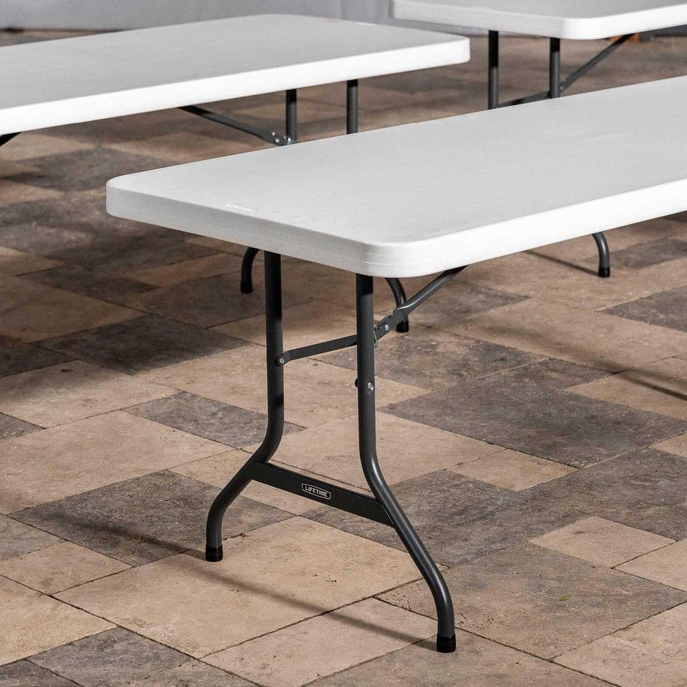 6-Foot White Granite Rectangular Folding Table with Steel Frame