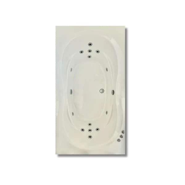 72 in. x 42 in. Rectangular Whirlpool Bathtub with Center Drain in White