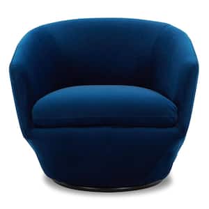 Elowen Blue Velvet Fabric Swivel Armchair with Metal Base Accent Chair Fully Assembled for Living Room