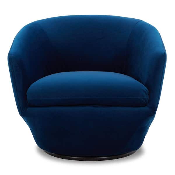 Spruce & Spring Elowen Blue Velvet Fabric Swivel Armchair with Metal Base Accent Chair Fully Assembled for Living Room