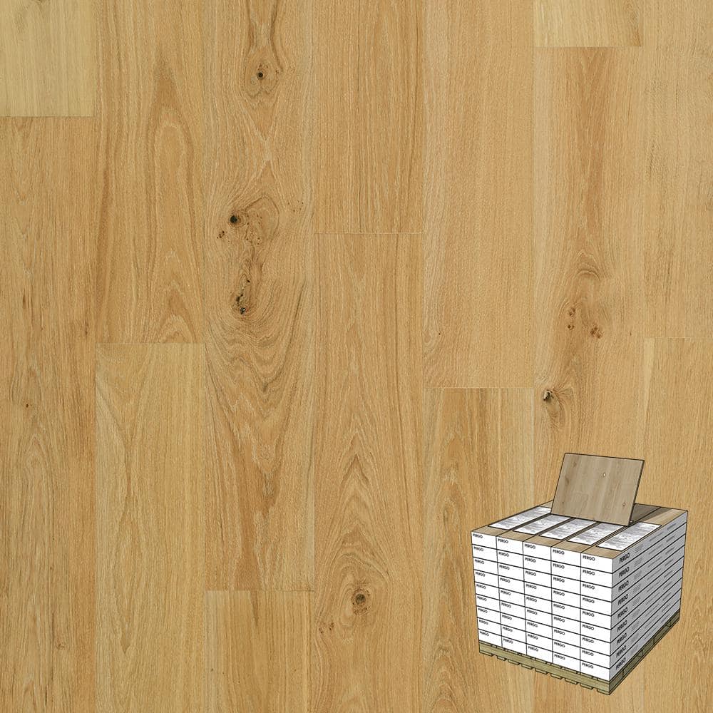 Pergo Defense+ Linen Oak 3/8 in. T x 7.5 in. W Waterproof Distressed Engineered Hardwood Flooring (1104.3 sq.ft/pallet), Medium -  HDO48-07P