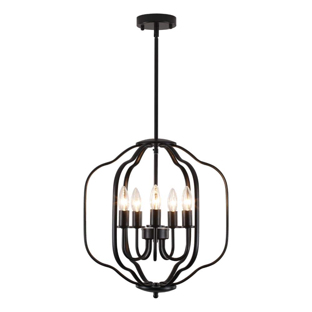 16.9 in.5-Light Black Farmhouse Caged Pendant Light for Dining Room,Foyer price history on PriceWatchPro