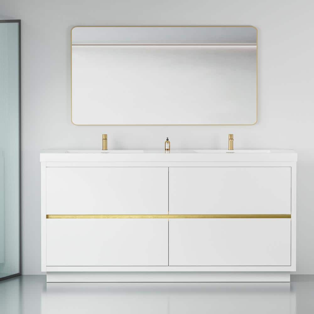 72 in. Freestanding Double Sinks Storage Bath Vanity Cabinet in Glossy Whit