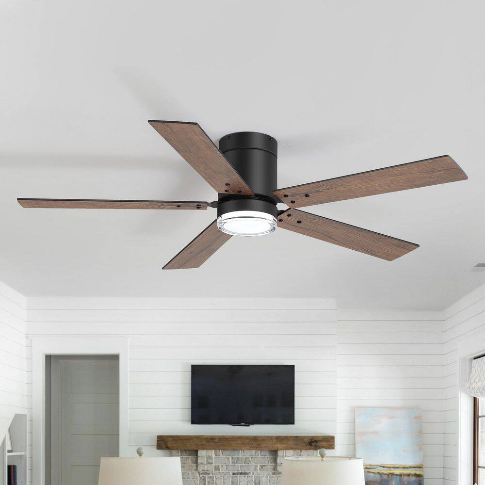 Propeller 52 in. Standard Black Flush Ceiling Fan with Integrated LED Light, 5-Black/Brown Blades and Remote Included price history on PriceWatchPro