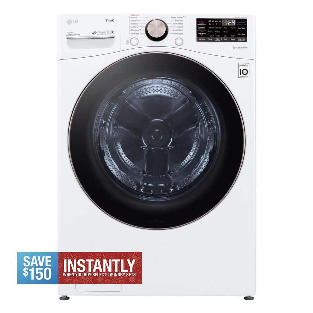LG 4.5 Cu. Ft. Stackable SMART Front Load Washer in White with Steam and TurboWash360 Technology