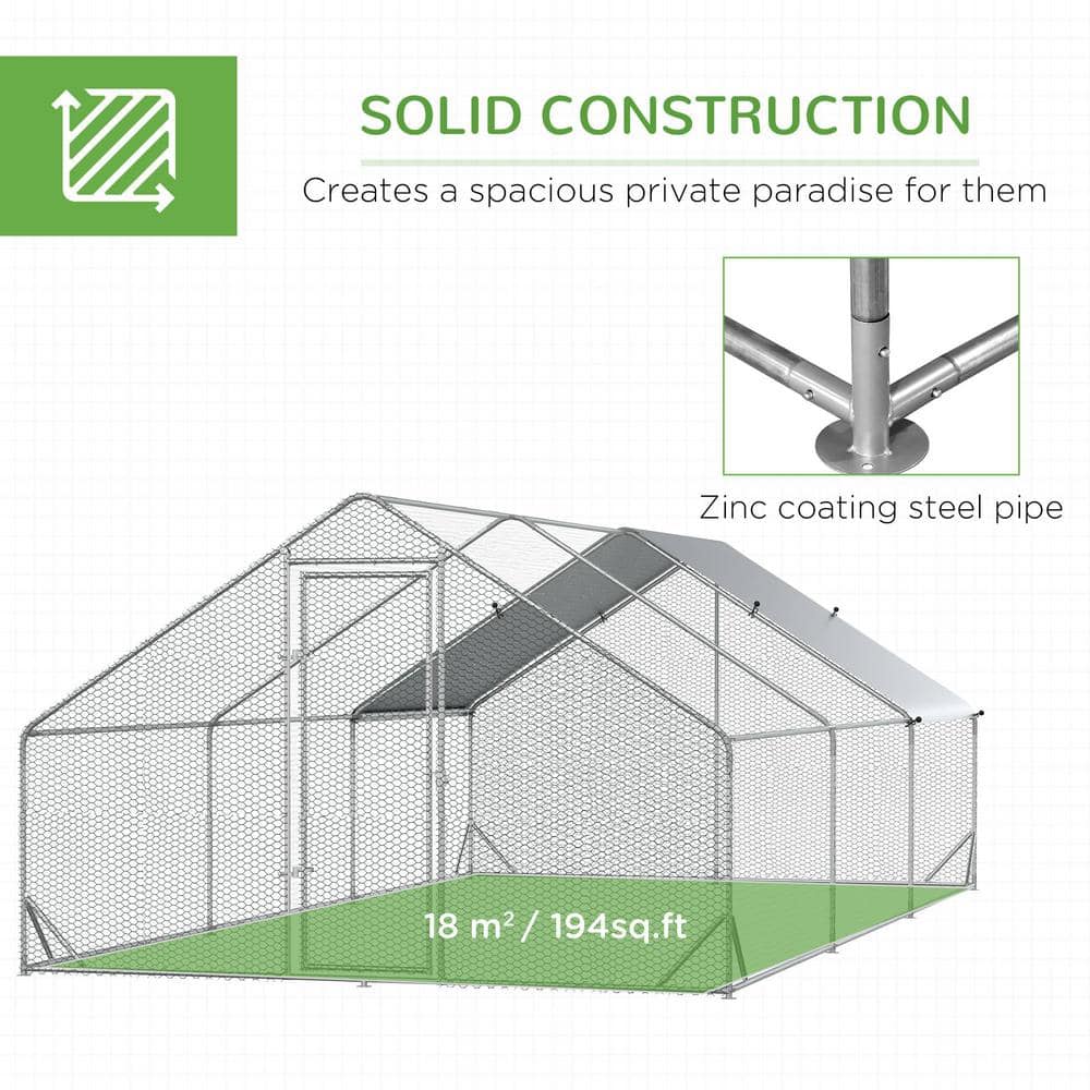 Large Galvanized Metal Chicken Coop with Roof Cover