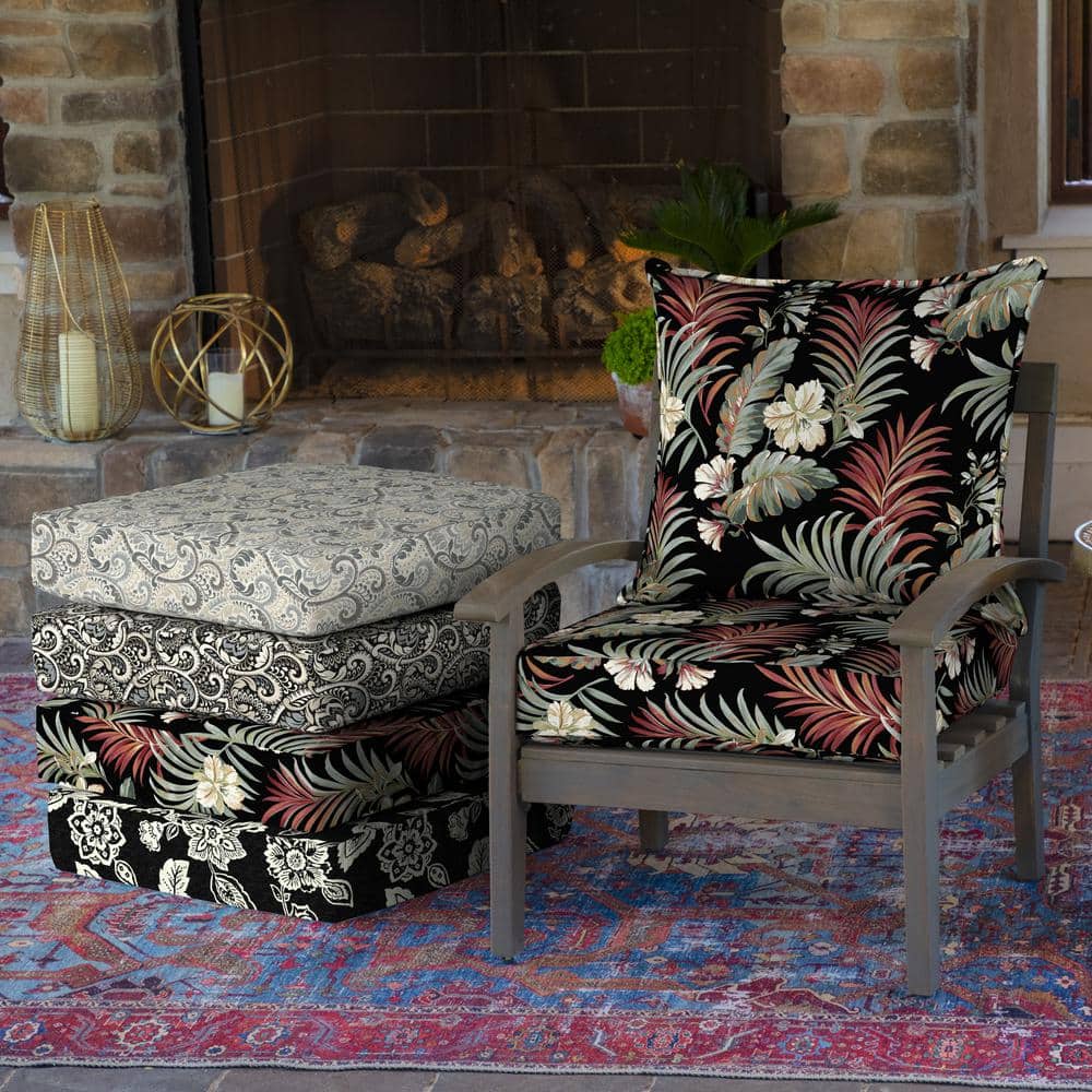 Black Tropical Outdoor Deep Seat Cushion Set