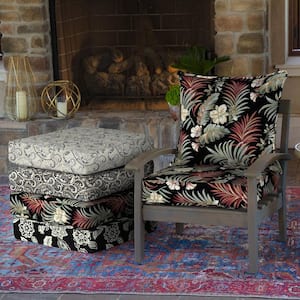 24 in. x 24 in. 2-Piece Deep Seating Outdoor Lounge Chair Cushion in Simone Black Tropical