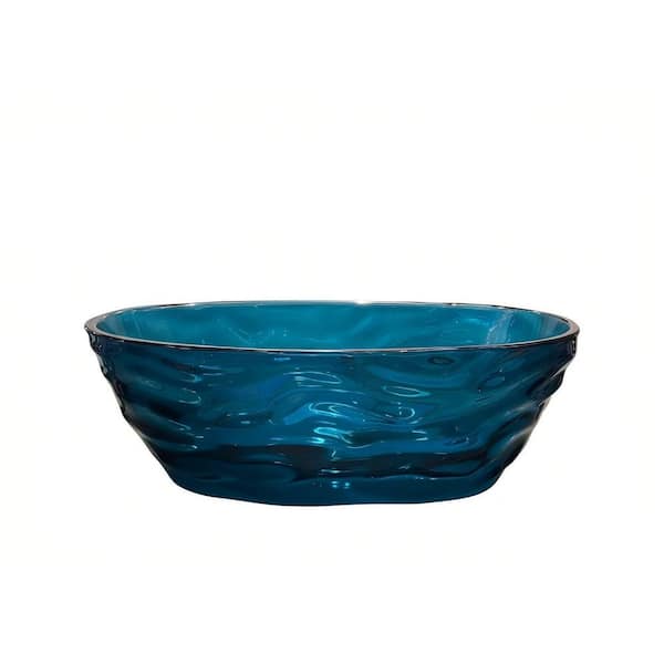 65.75 in. x 30.12 in. Flatbottom Resin Freestanding Soaking Bathtub with Center Drain in Transparent Blue