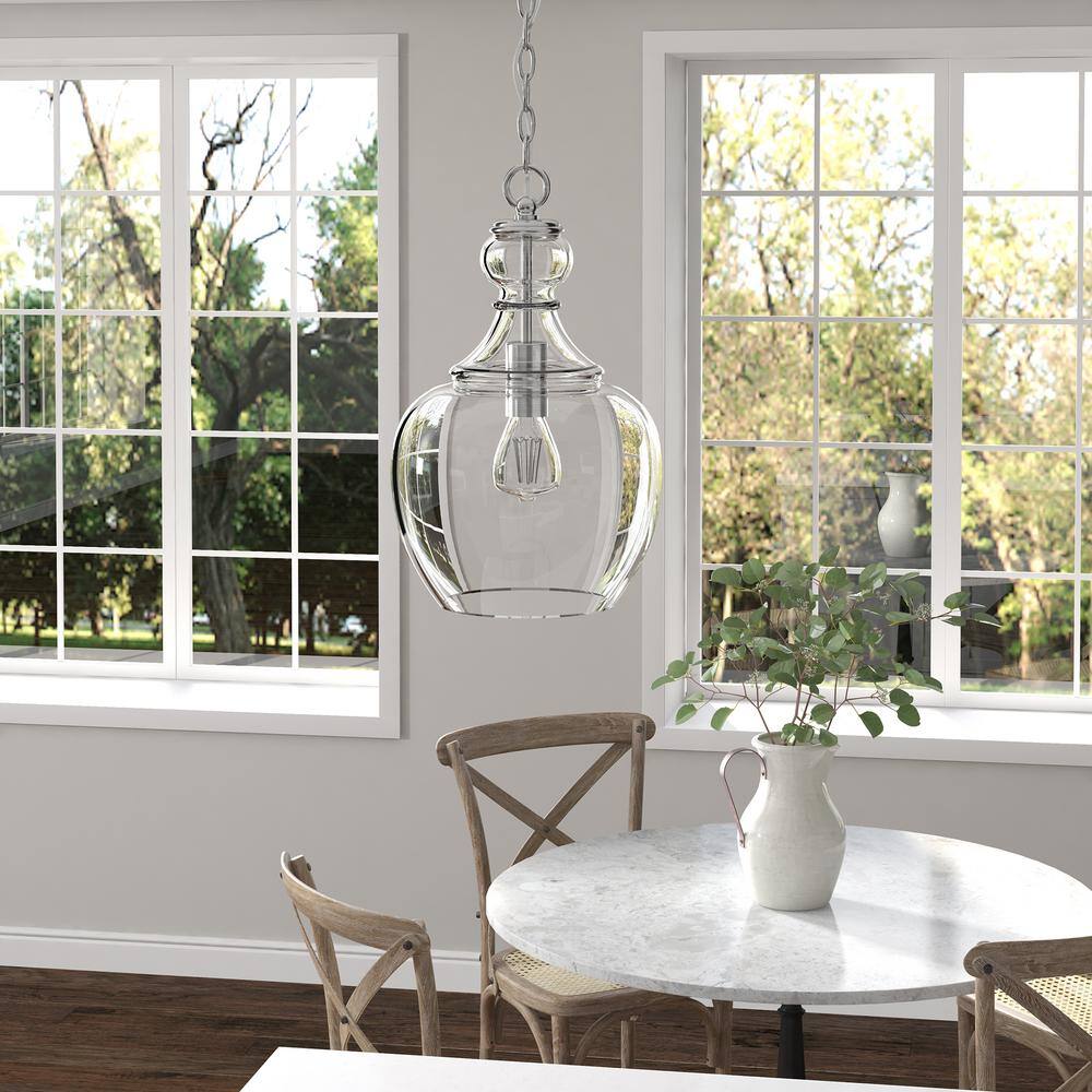 Verona Brushed Nickel Clear Glass Gourd Shape Pendant Light