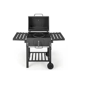 24 in. Portable Outdoor BBQ Charcoal Grill in Black with Bottom Storage Shelf