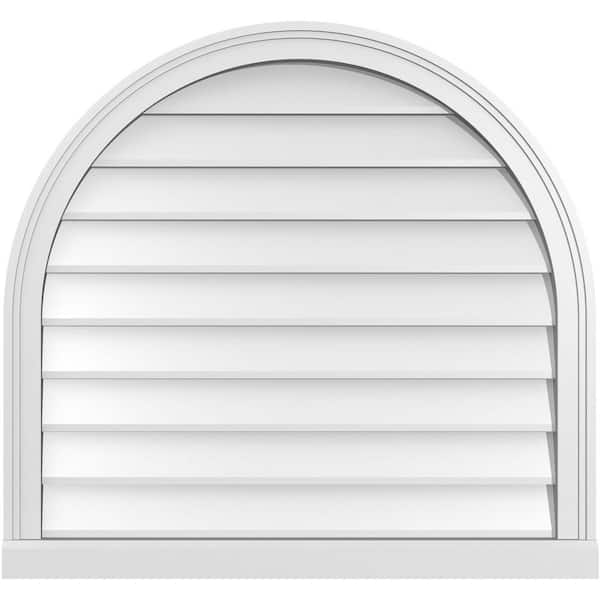 Ekena Millwork 32 in. x 30 in. Round Top Surface Mount PVC Gable Vent: Decorative with Brickmould Sill Frame