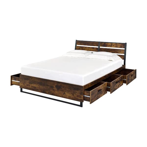 Acme Furniture Juvanth Rustic Oak and Black Queen Size Panel Bed