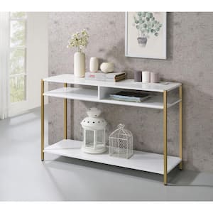 Huntz 47.75 in. White and Gold Coating Rectangle Wood Console Table