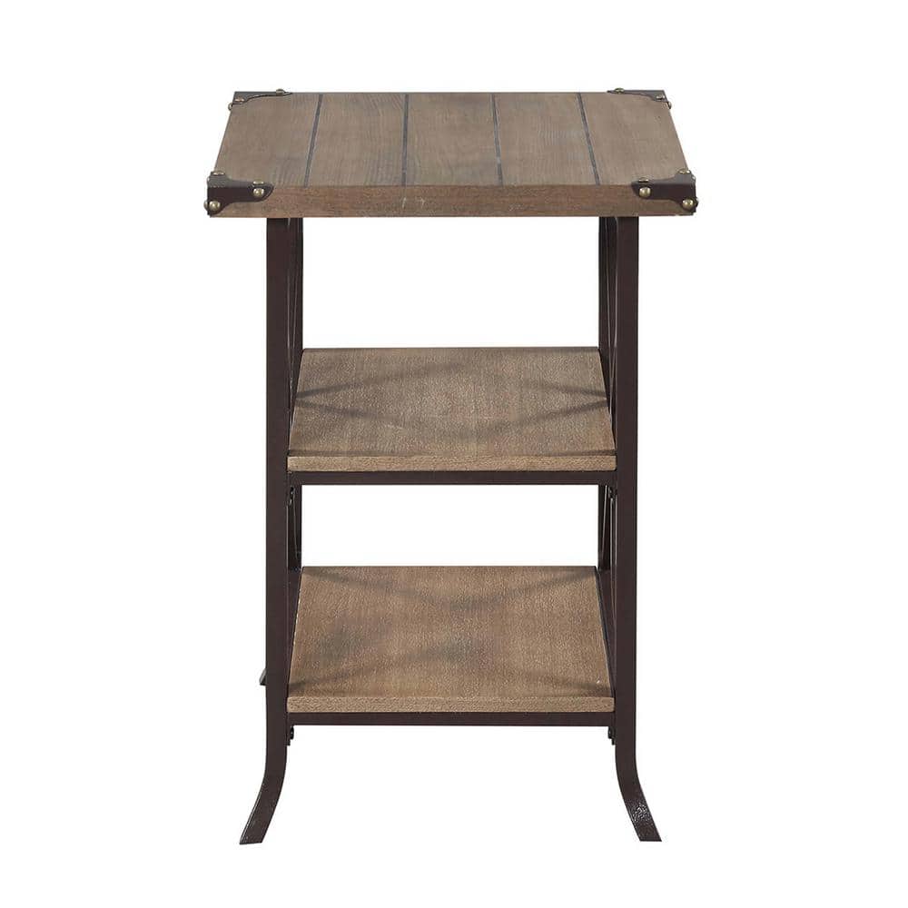 Brookline Driftwood & Brown Metal End Table with Storage