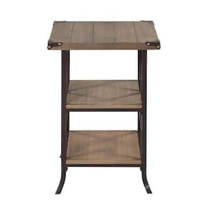 Brookline 17.75 in. W Driftwood and Brown 26 in. H Square Wood Top End Table with Metal Frame