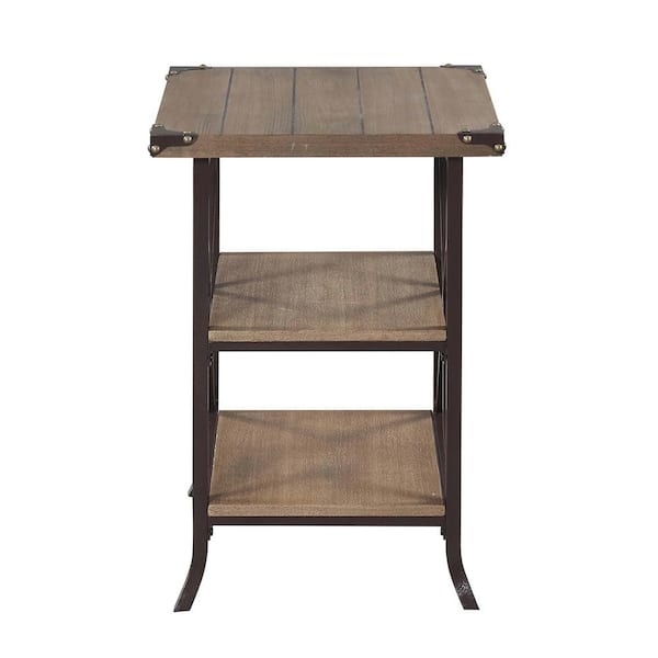 Convenience Concepts Brookline 17.75 in. W Driftwood and Brown 26 in. H Square Wood Top End Table with Metal Frame