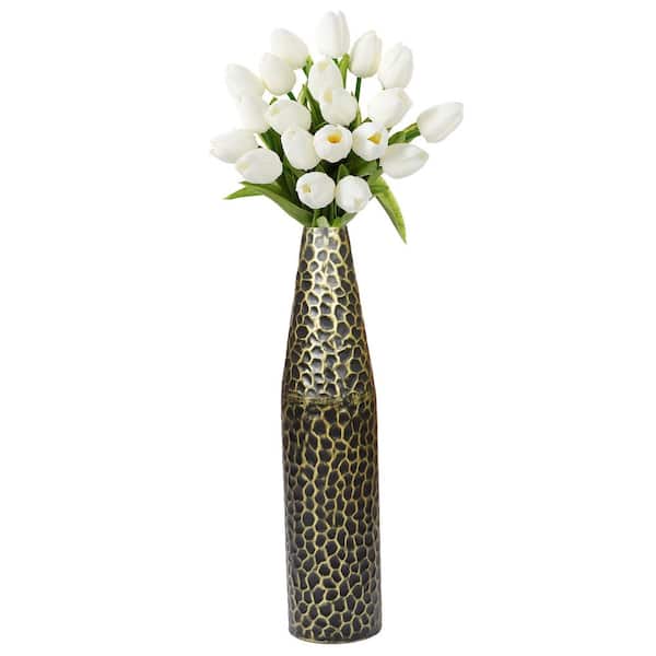 Uniquewise 20 in. 2-Tone Black and Gold Hammered Metal Decorative Centerpiece Flower Table Vase
