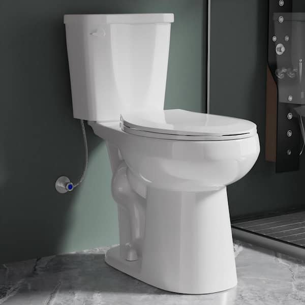 White 21 in Round Extra Tall Toilet 2-Piece Single Flush 1.28 GPF with Soft Close Seat, Senior Friendly Design