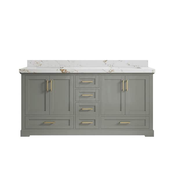 Willow Collections Boston 72 in. Double Sink Freestanding Evergreen Bath Vanity with Viola Gold Quartz Top Unassembled