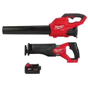 M18 FUEL 120 MPH 450 CFM 18-Volt Lithium-Ion Brushless Cordless Handheld Blower with M18 FUEL Sawzall and 5.0 Ah Battery