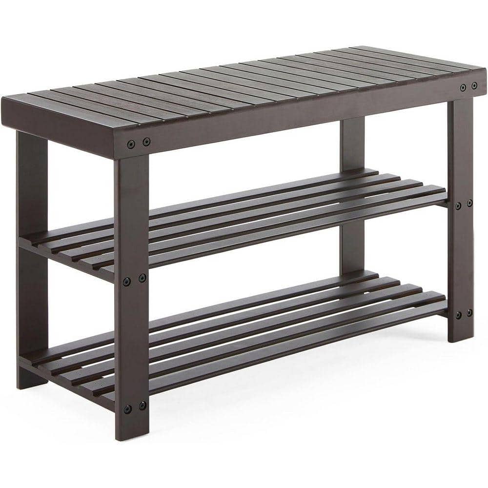 Wonder Home Rack WONDER COMFORT Brown Entryway 3-Tier Bamboo Bench Shoe Rack Storage ...