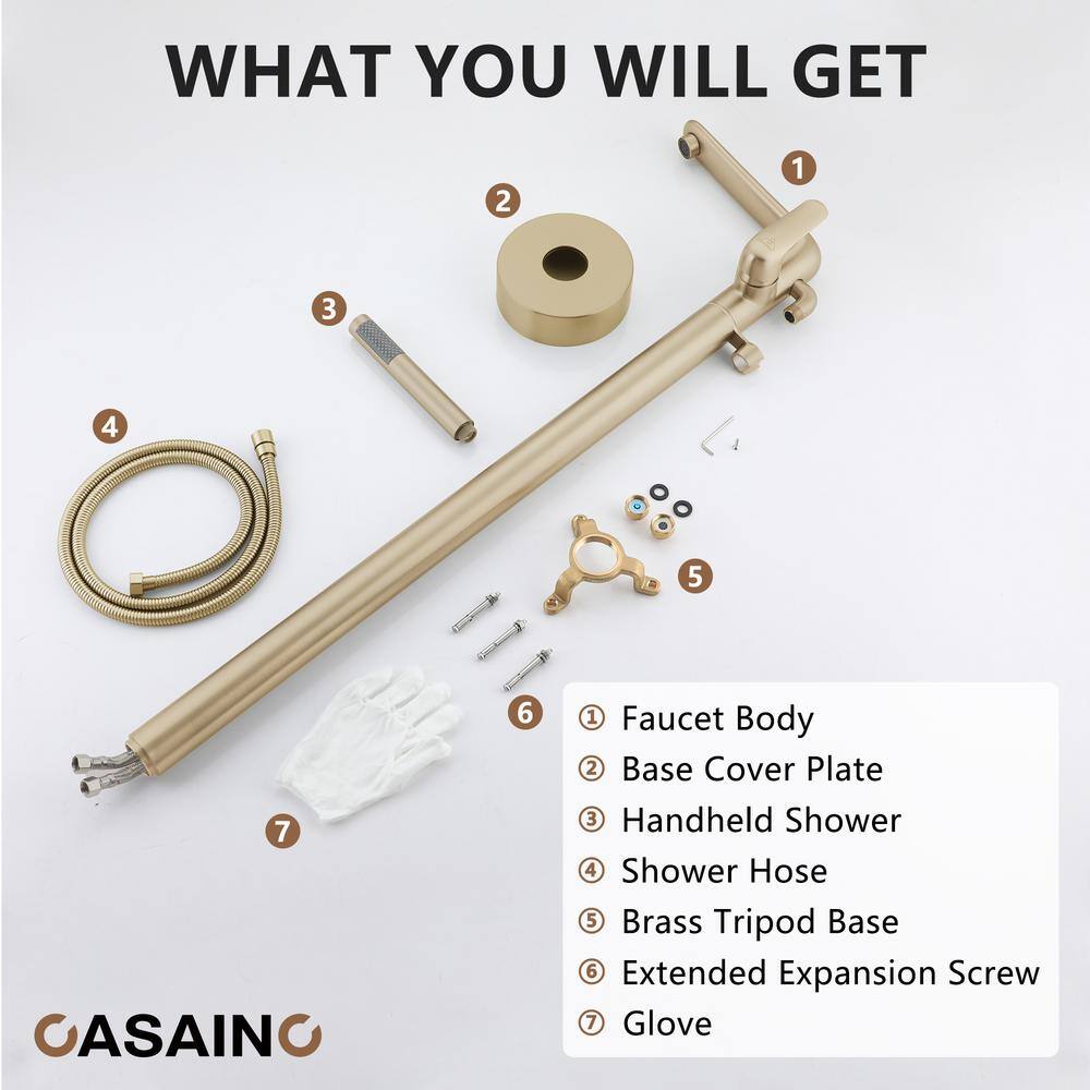 Brushed Gold Freestanding Bathtub Faucet with Handshower