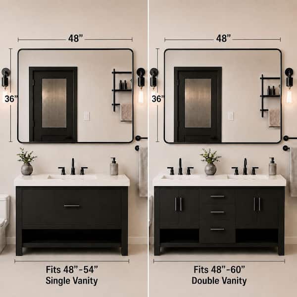 48 in. W x 36 in. H Rectangular Framed Wall Bathroom Vanity Mirror in Matte Black