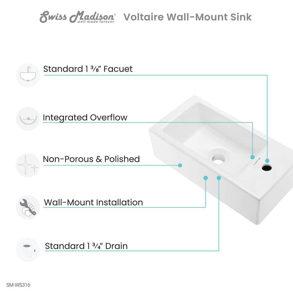 Voltaire 19.5 x 10 White Ceramic Wall-Mount Sink