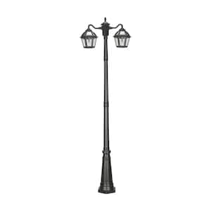 Polaris 2-Light Black Aluminum Solar Warm White LED Outdoor Weather Resistance Post Light with Light Bulb Type Included