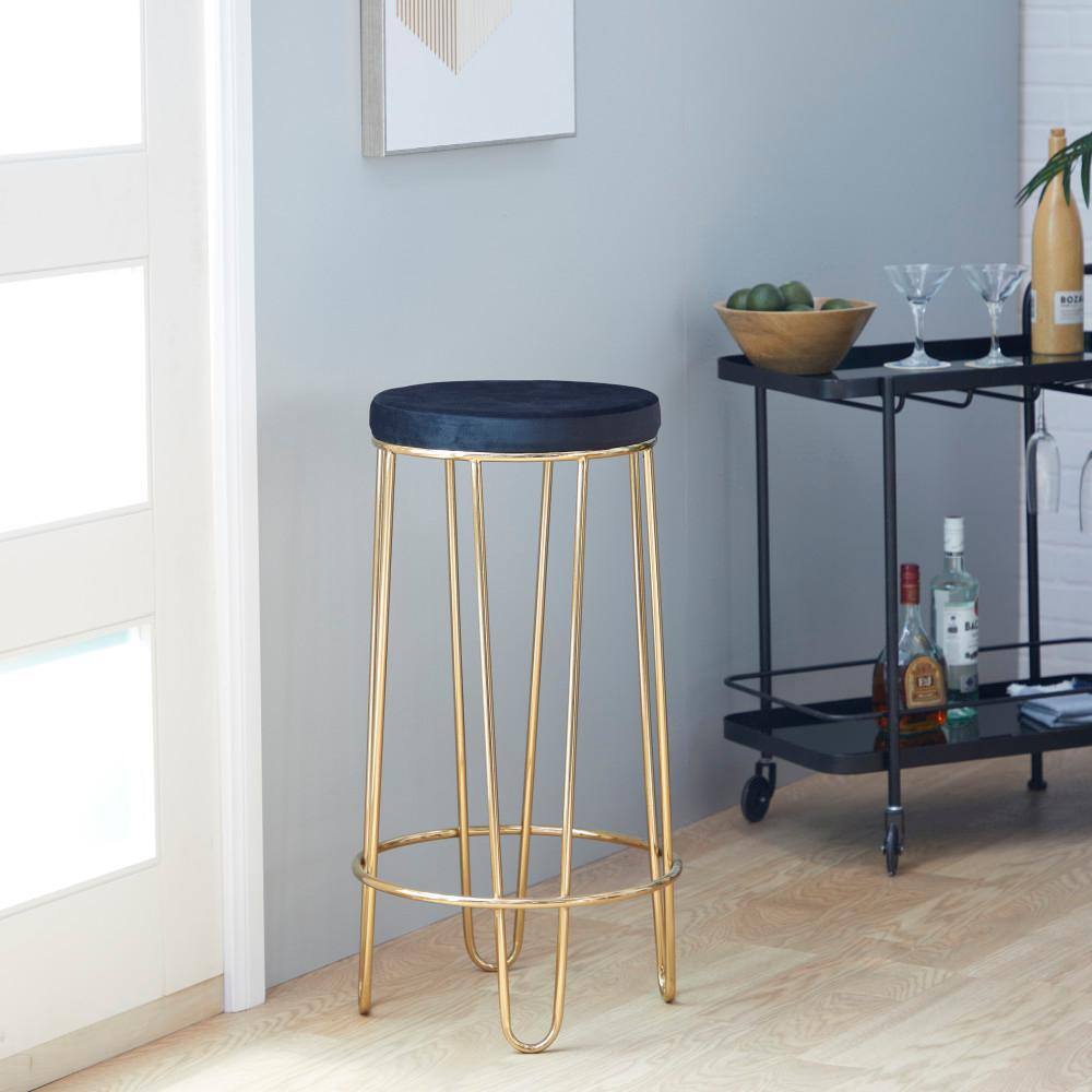 Sleek 31" Black Upholstered Metal Bar Stool