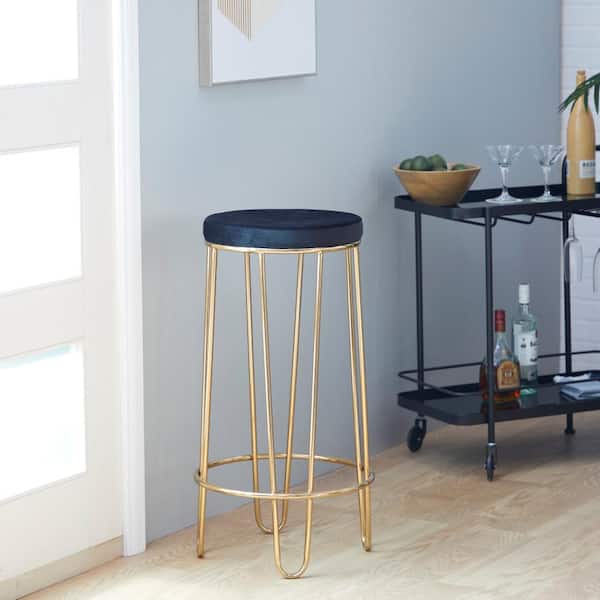 Litton Lane 31 in. Gold Contemporary Canvas Bar Stool