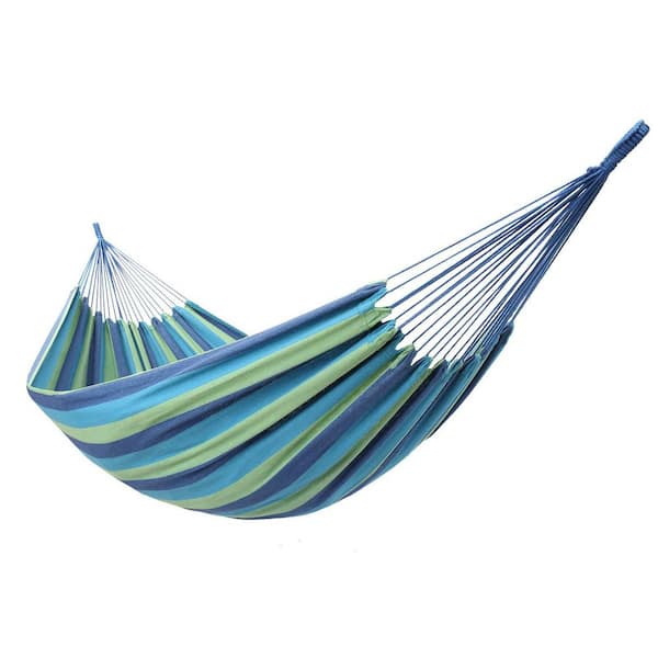 VINGLI 11.8 ft. Portable Double Hammock for Outdoor Indoor in Blue/Green Stripe