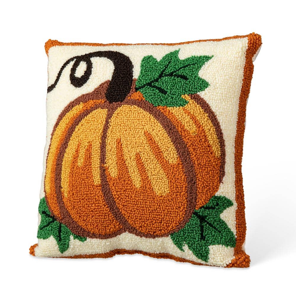 Handmade Hooked Pumpkin Fall Throw Pillow 14" x 14"