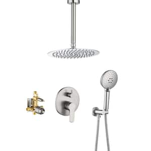 3-Spray Patterns with 2.5 GPM 12 in. Ceiling Mounted Dual Shower Heads Shower System Mix Set in Brushed Nickel