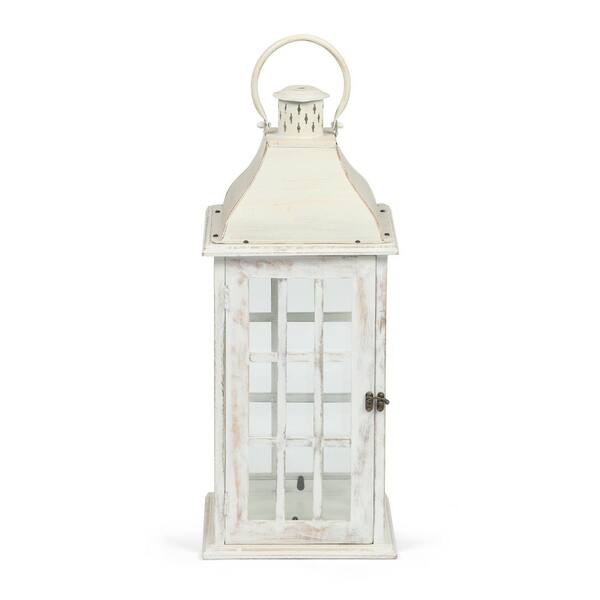 Afoxsos Reigle Coastal Handcrafted Mango Wood Decorative Lantern, White