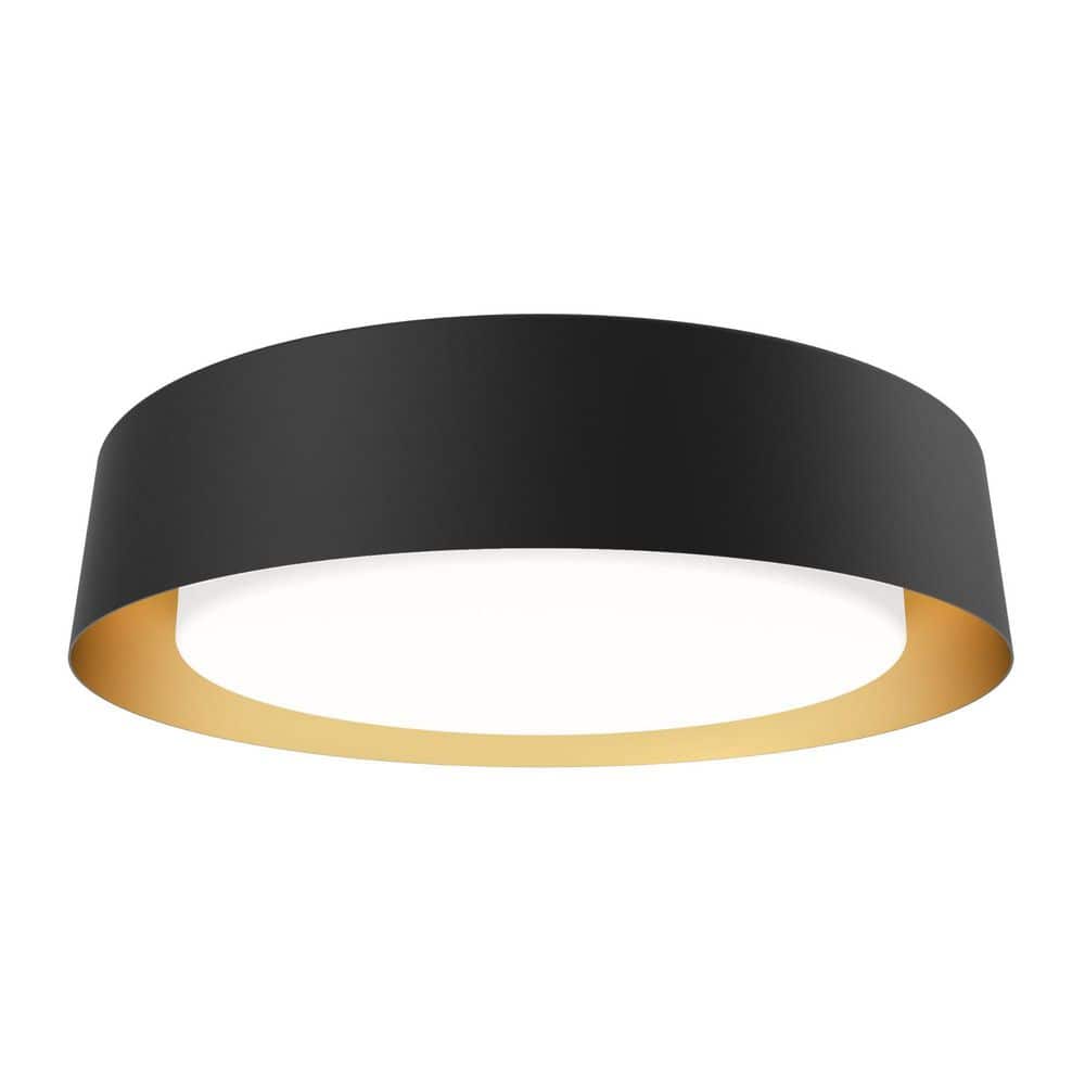 Aquilla 15 in. 3 CCT LED Round Matte Black and Gold Ceiling Flushmount Fixture with plug and play technology price history on PriceWatchPro