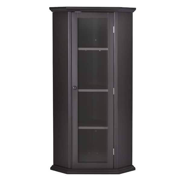 taholi 16.54 in. W x 16.54 in. D x 42.32 in. Black Brown MDF Freestanding Bathroom Linen Cabinet With Glass Door in Black Brown