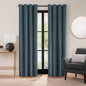 Luxury Cotton Velvet Mineral Blue Solid Cotton 96 in. L x 50 in. W 100% Blackout Single Panel Grommet Curtain