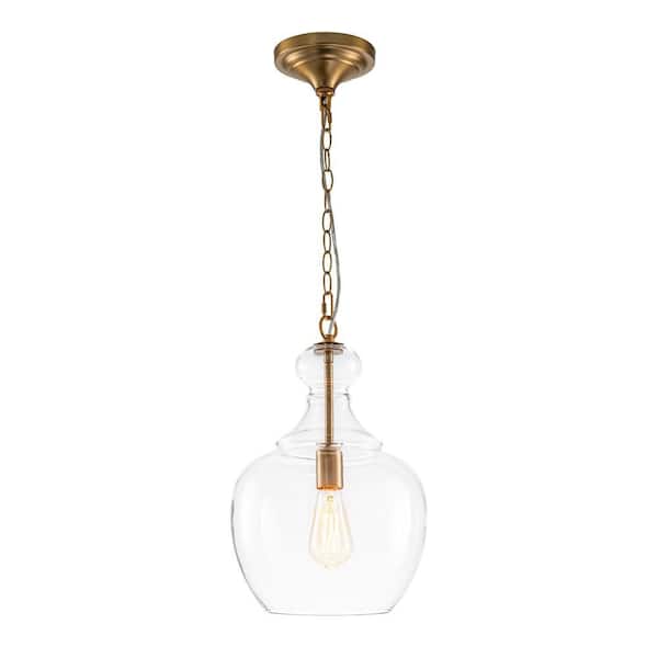 Y'INSP 60-Watt 1 Light Gold Plating Modern Industrial Shaded Pendant Light Fixture with Clear Glass Shade, No Bulbs Included