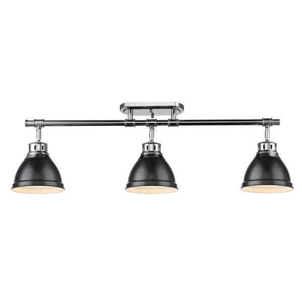 Golden Lighting - Duncan Collection 3-Light Chrome Semi-Flush Mount with Matte Black Shade
